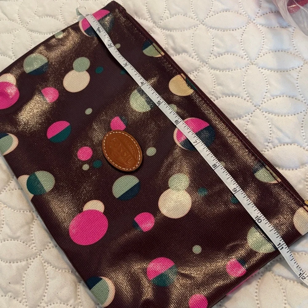 Fossil Brown Polka Dot Cosmetic Bag 11 x 9 in